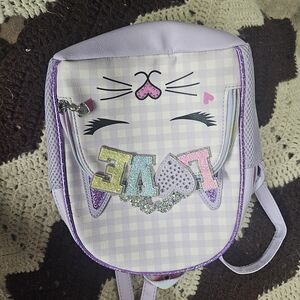 Charming Cat Face Kids Backpack - Lavender and White
